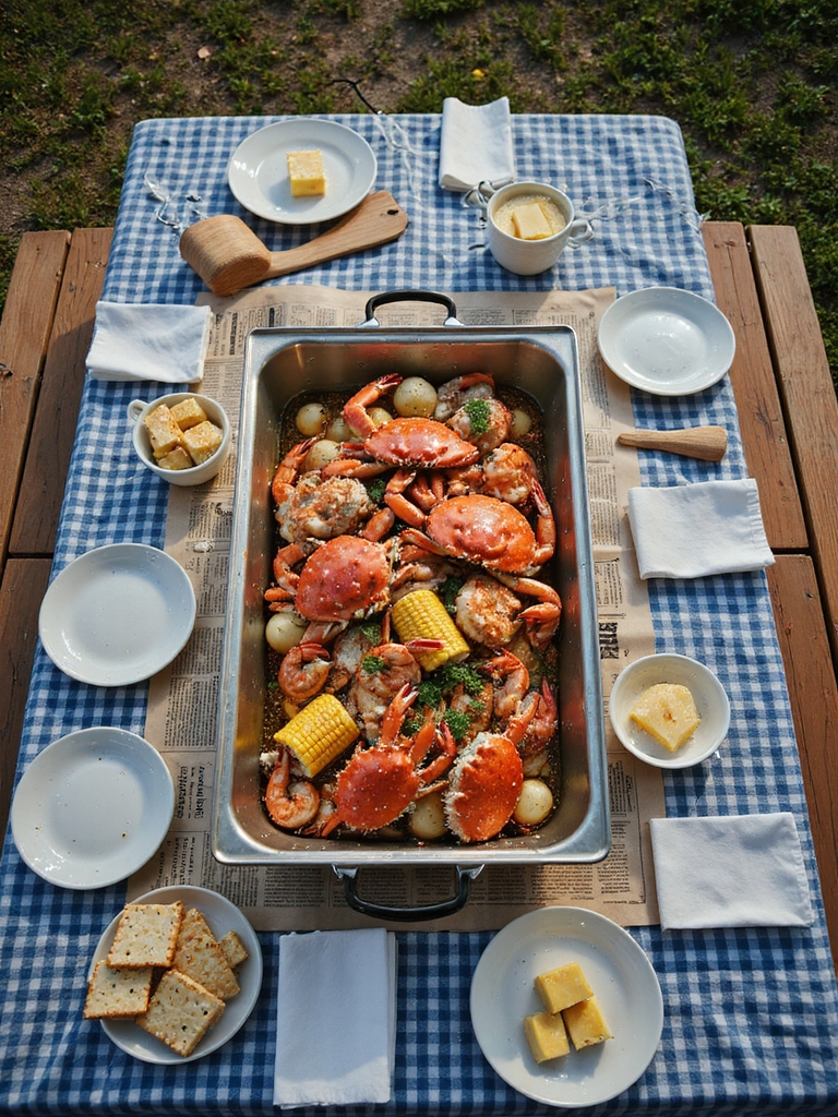 festive seafood boil setup