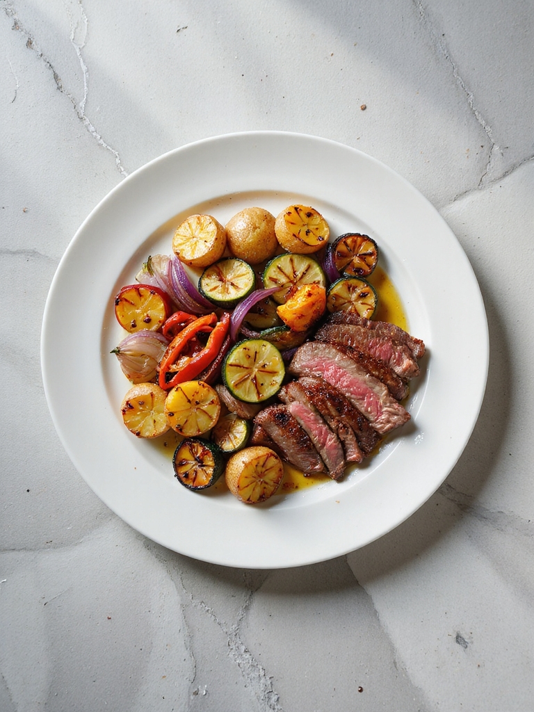 flank steak with roasted vegetables