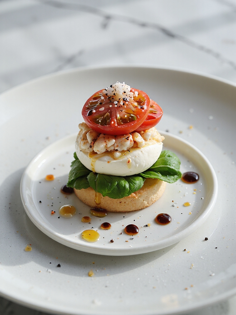 fresh crab mozzarella stack