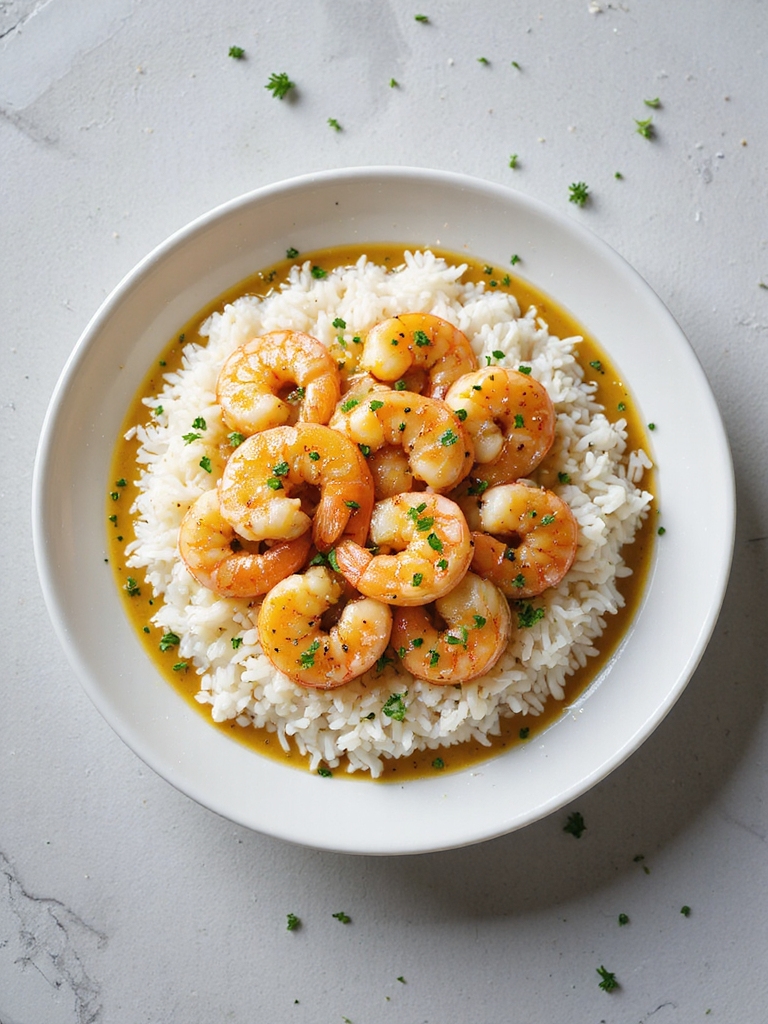 garlic butter shrimp rice bowl