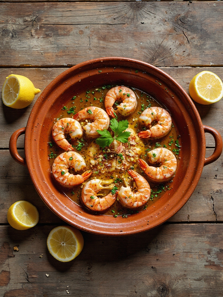 garlic shrimp complements paella