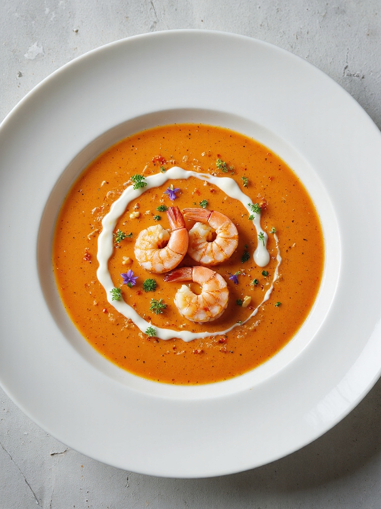 garnish seafood bisque elegantly