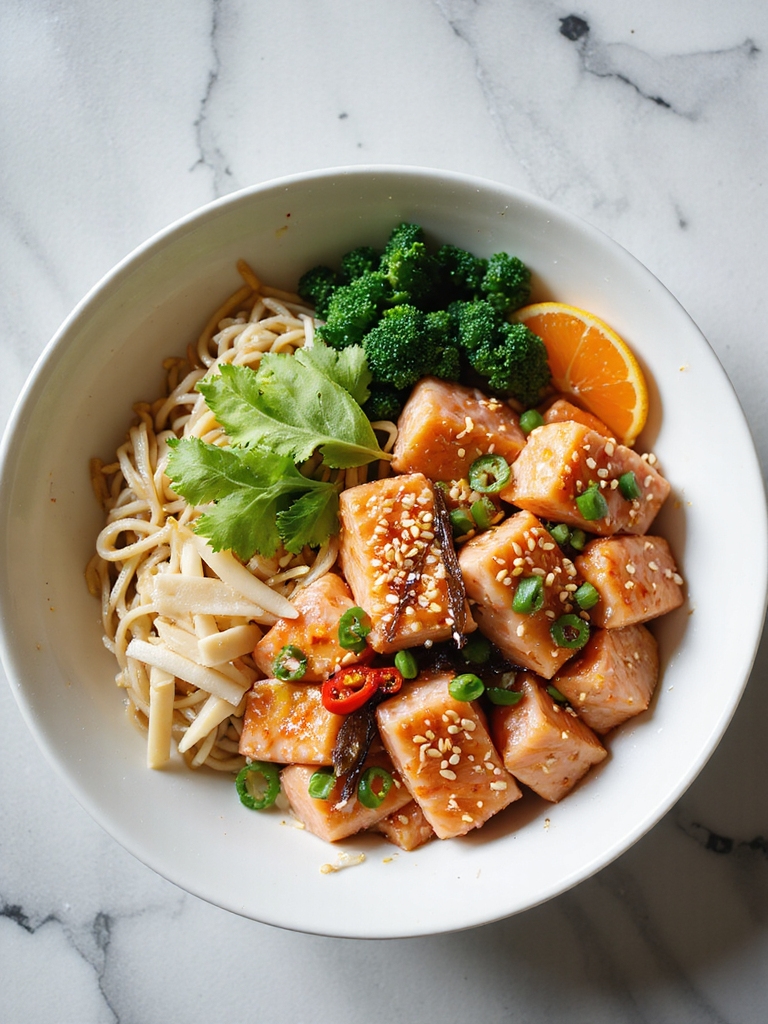 garnishes enhance salmon stir fry