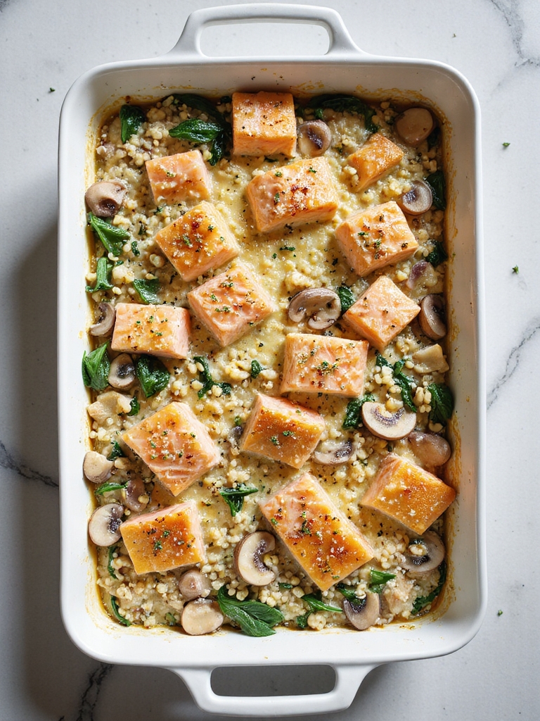 gluten free salmon quinoa casserole
