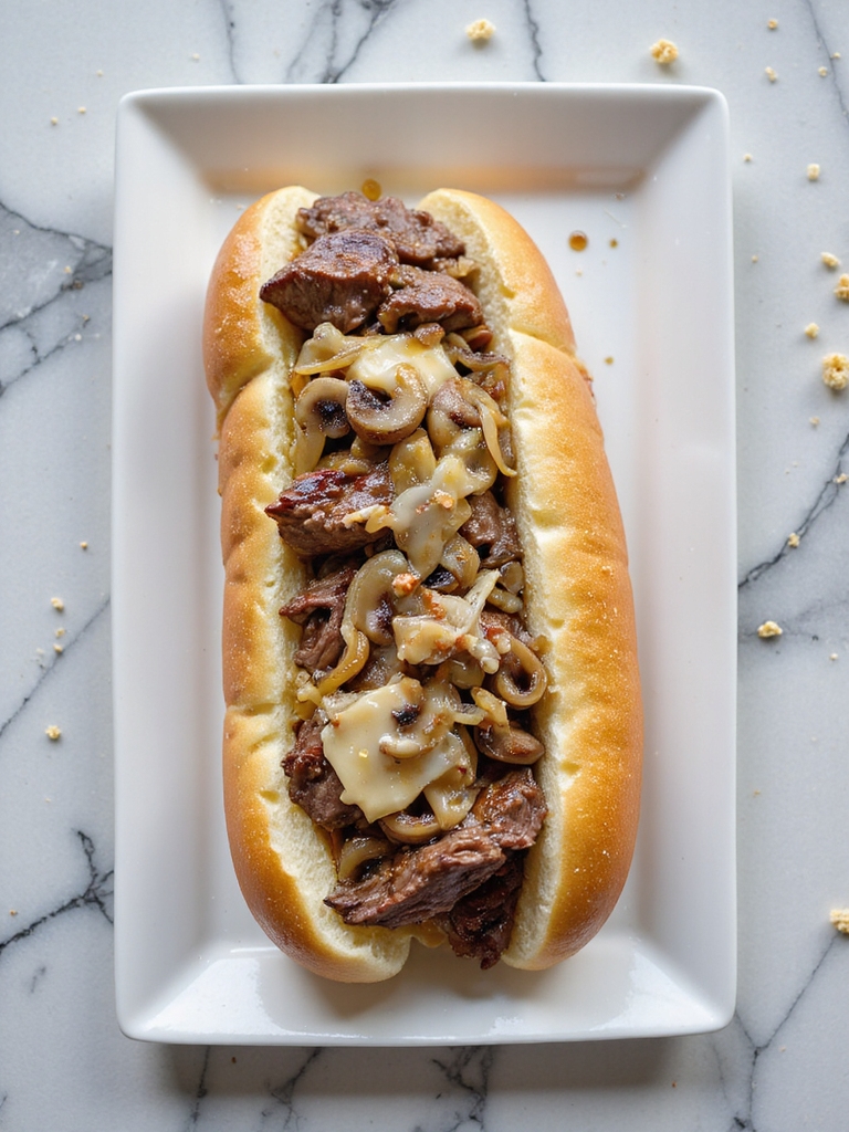 gourmet cheesesteak with mushrooms