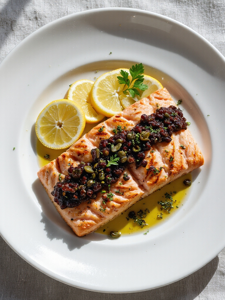 grilled salmon with tapenade