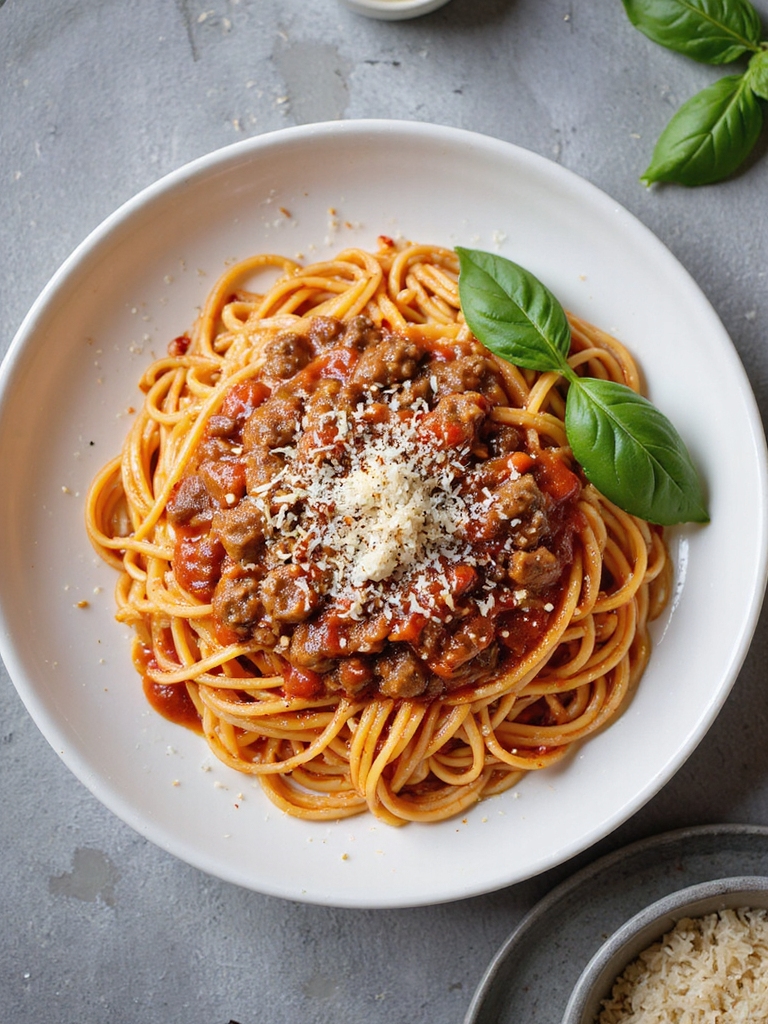 hearty beefy marinara spaghetti