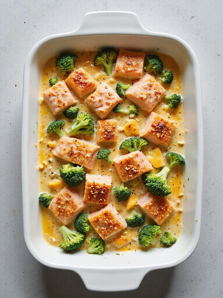 hearty cheesy salmon bake