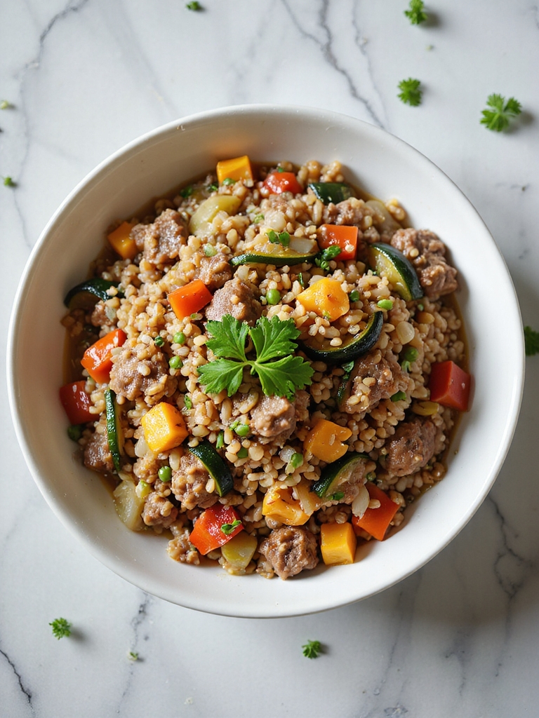 hearty mediterranean beef pilaf