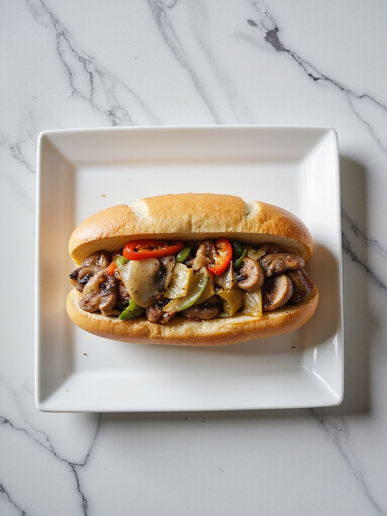 hearty vegetarian cheesesteak delight