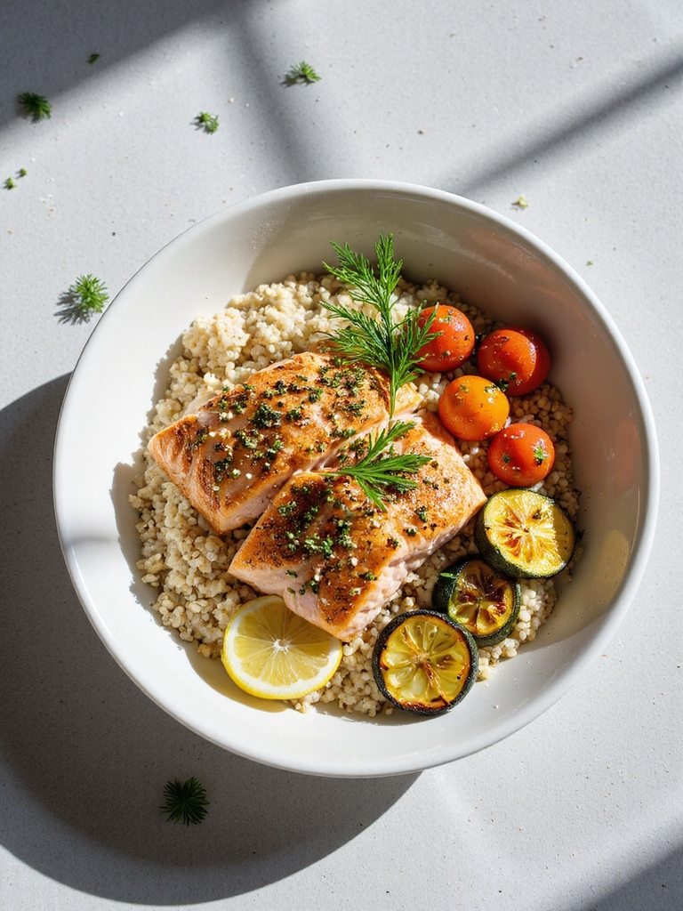 herb crusted salmon bowl