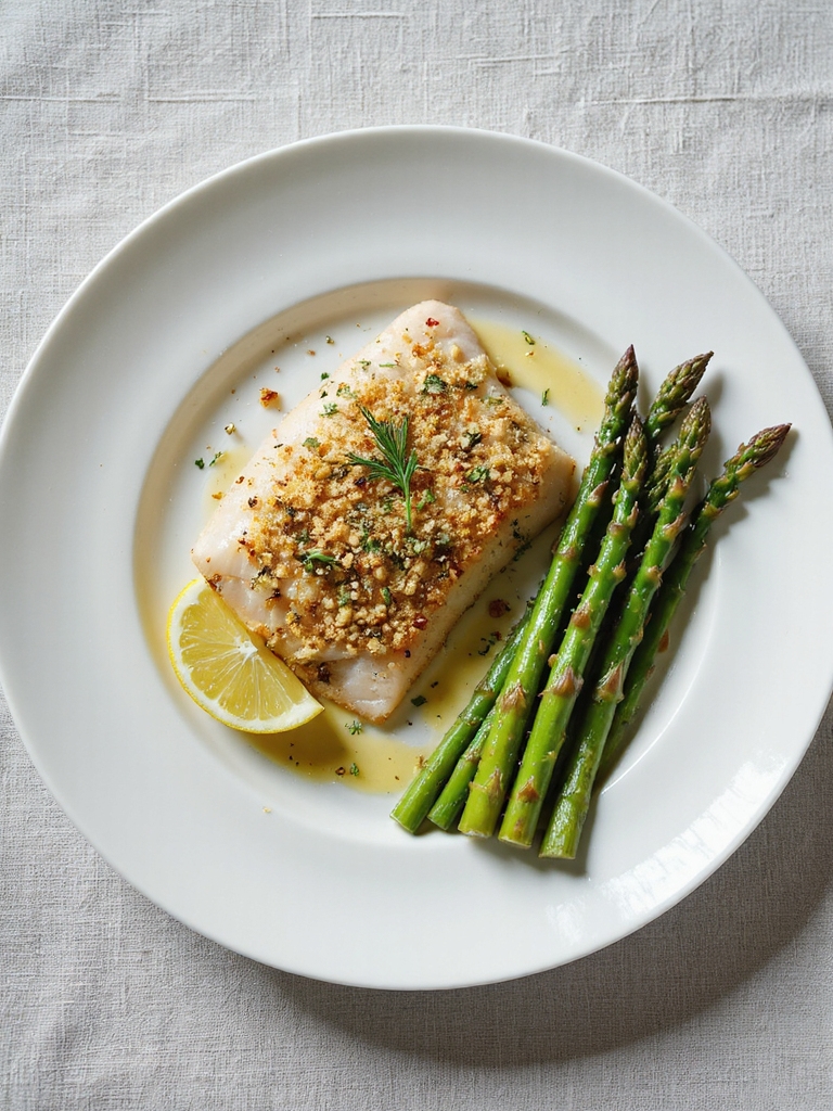 herb crusted tilapia and asparagus