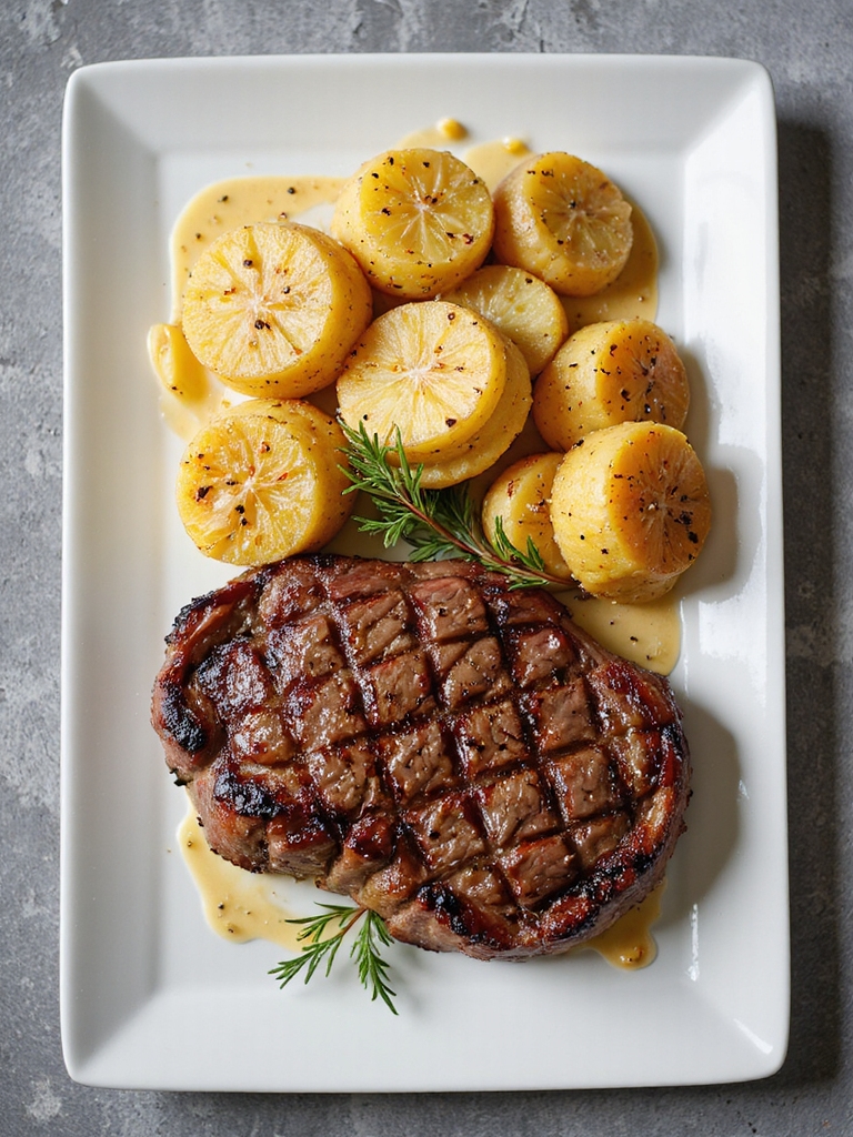 indulgent steak and potatoes