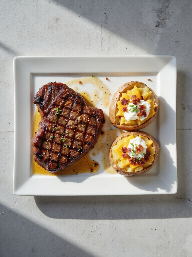 juicy steak loaded potatoes