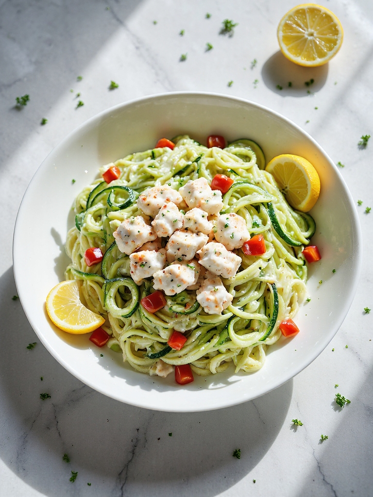 low carb zoodle crab salad