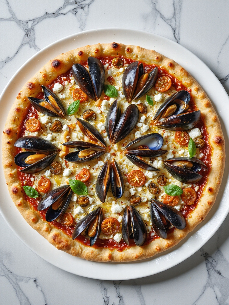 mediterranean mussel pizza delight