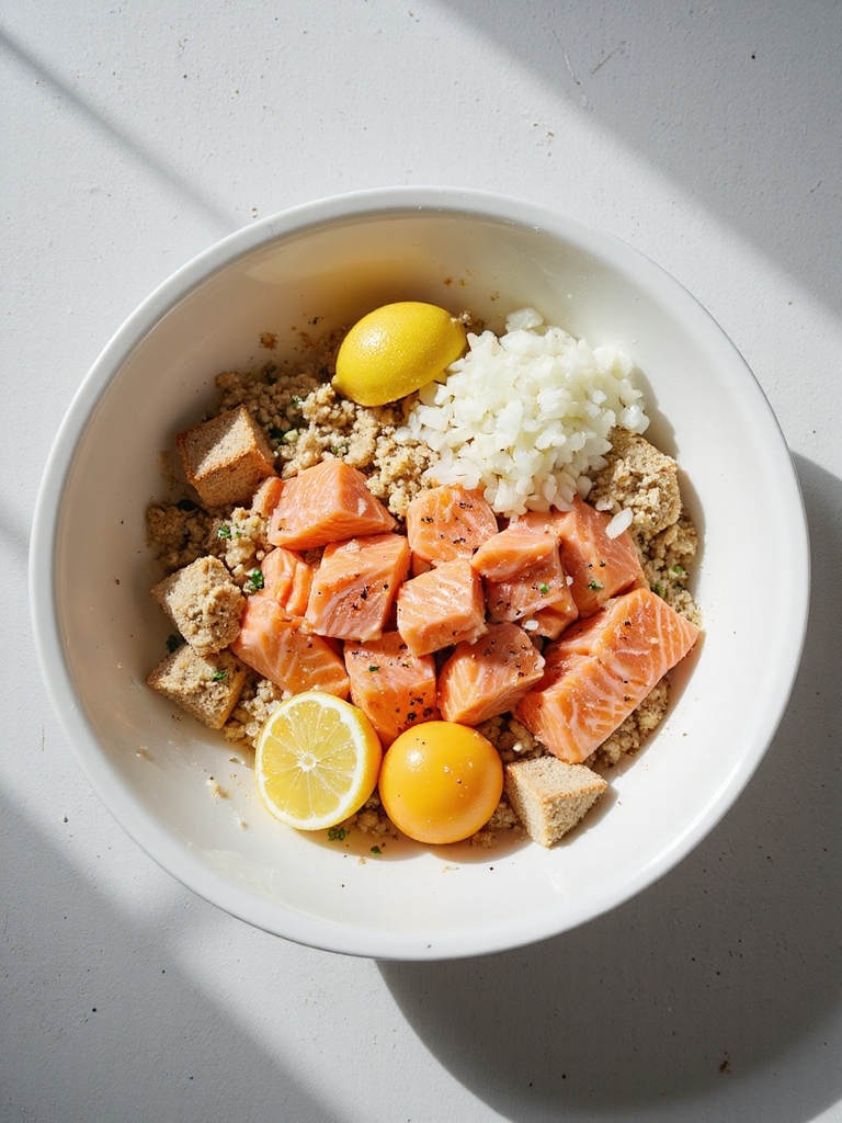 mixing salmon mixture ingredients