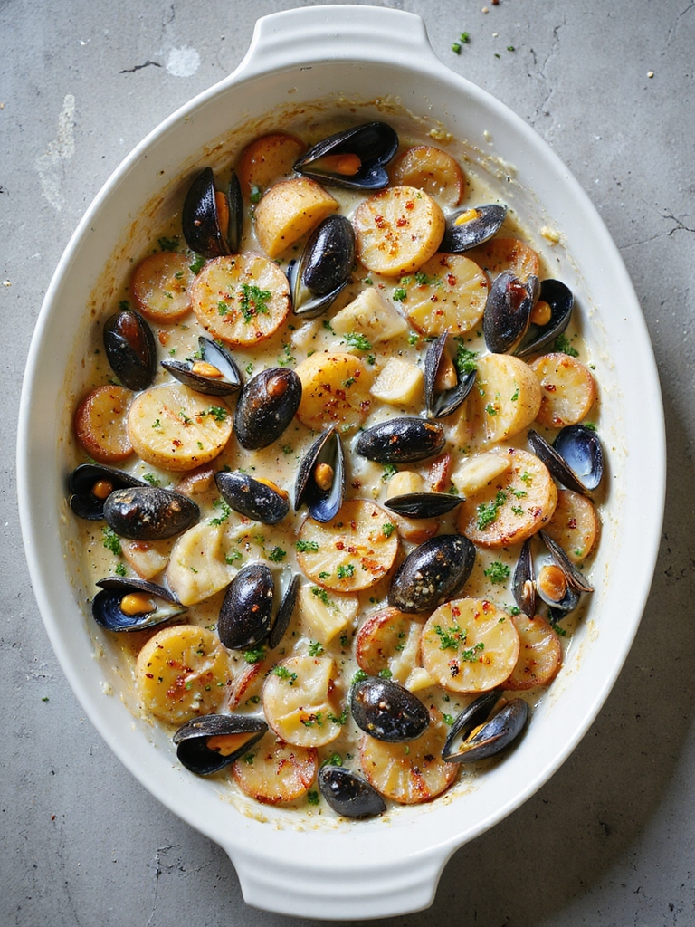 mussels and potatoes baked