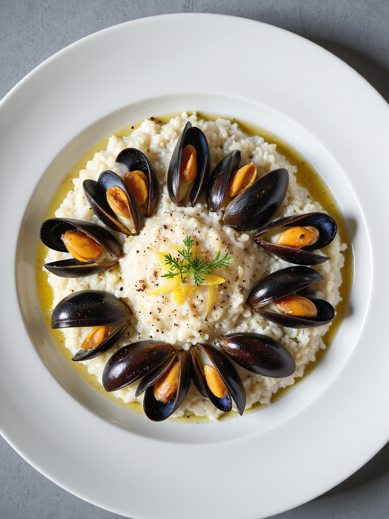 mussels enhance creamy risotto