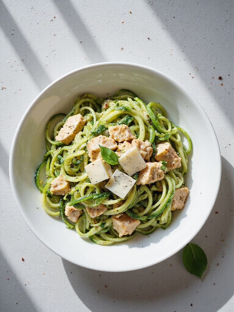 nutritious chicken pesto zoodles