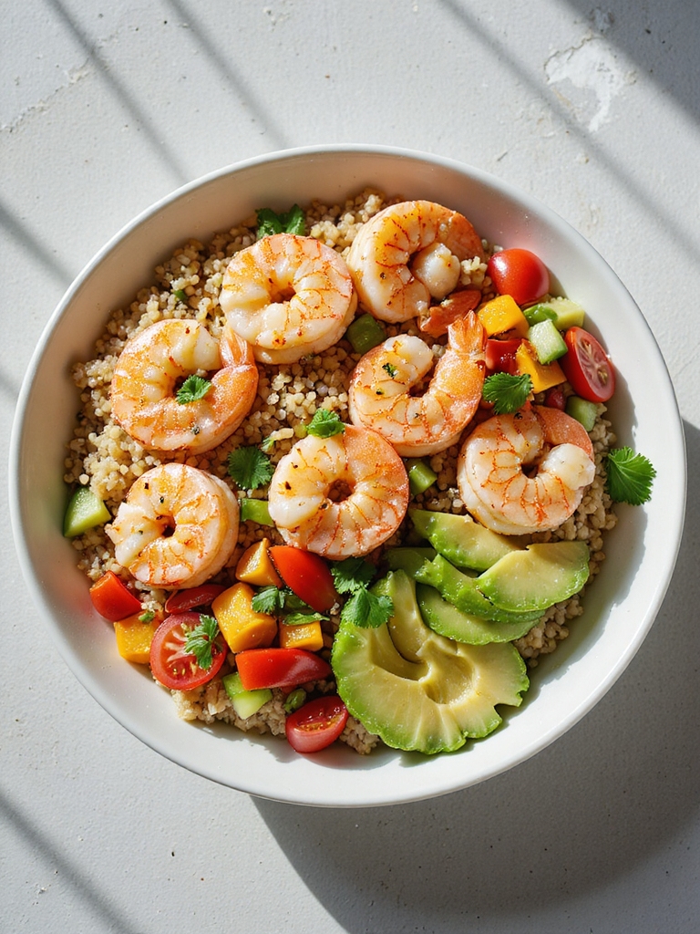nutritious shrimp quinoa bowl