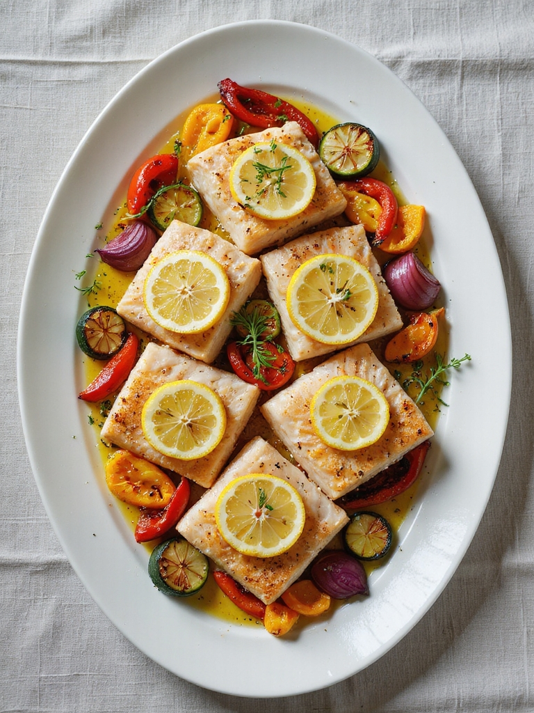 oven baked halibut with vegetables