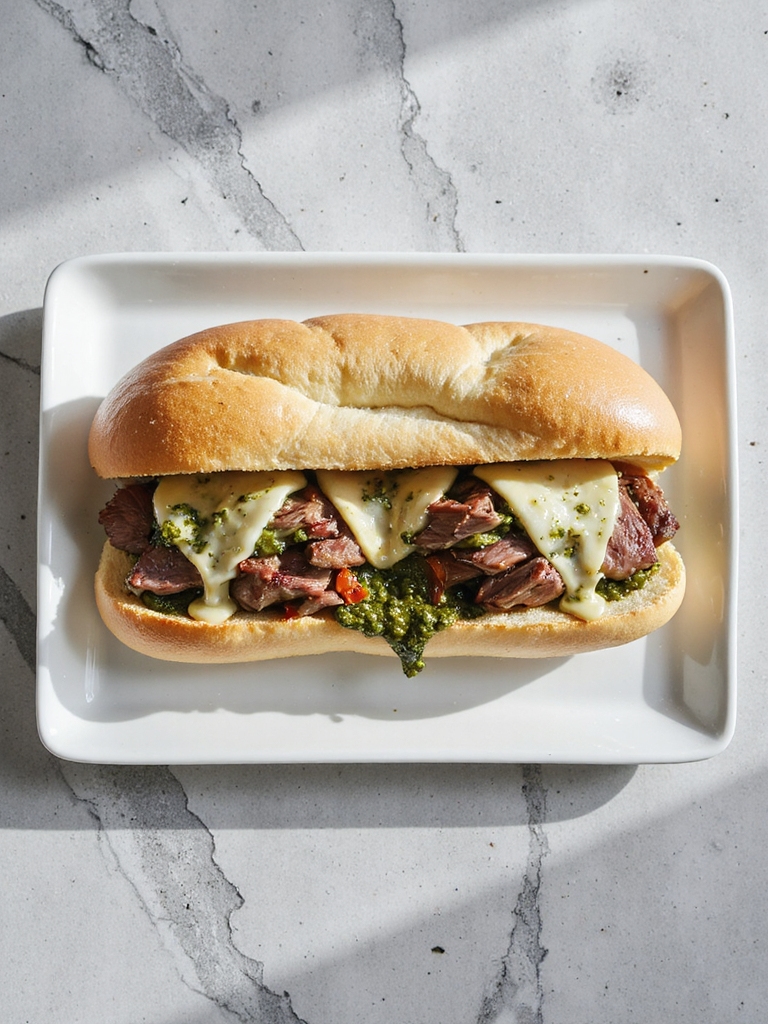 pesto mozzarella steak sandwich