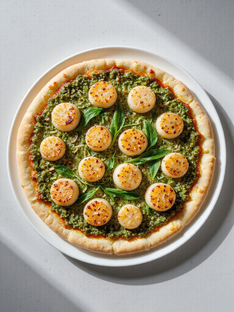 pesto scallop pizza delight