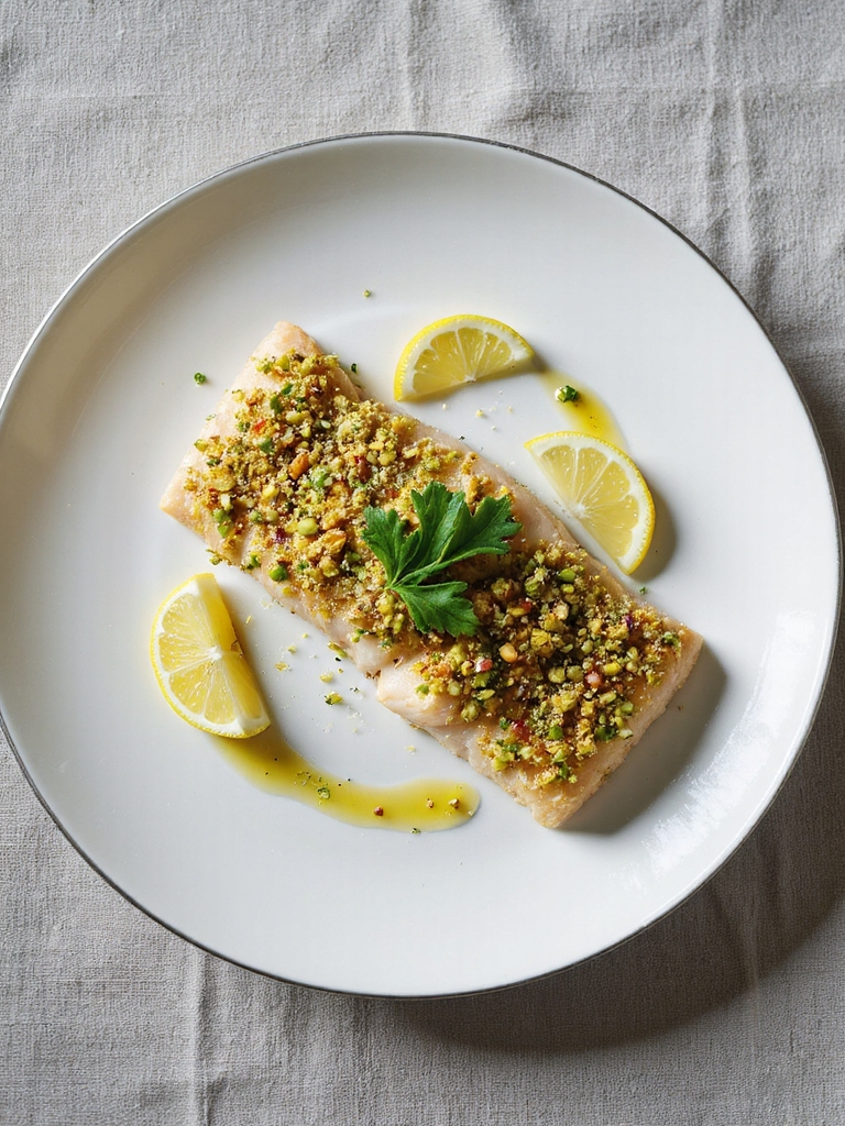 pistachio crusted healthy fish dinner