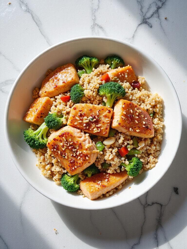 protein rich quinoa salmon stir fry