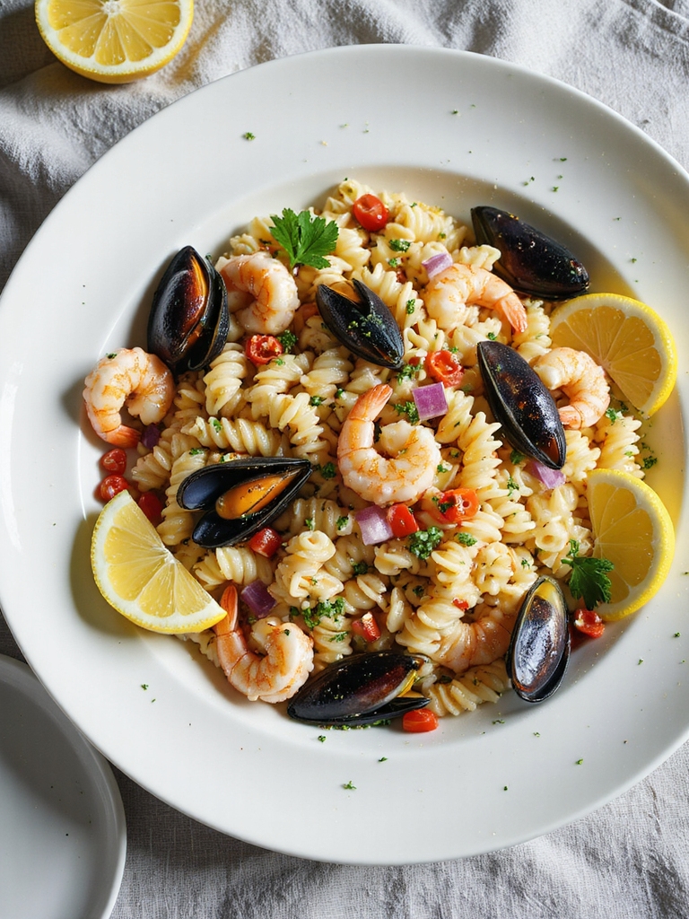quick shellfish pasta salad