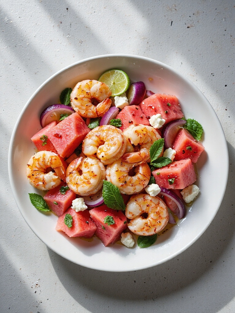 refreshing shrimp watermelon salad