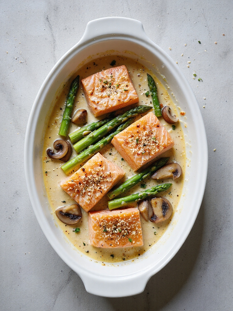 salmon asparagus mushroom casserole