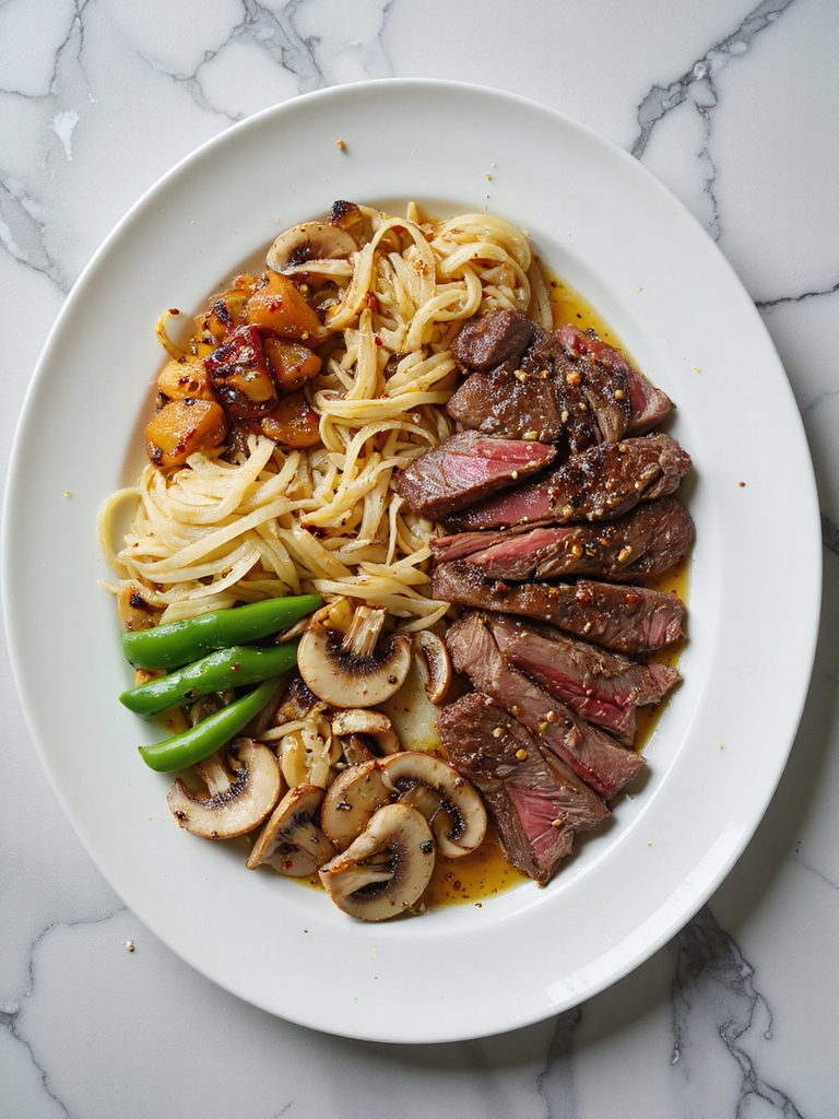 saut vegetables and steak