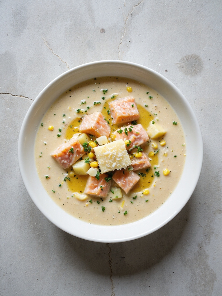 savory salmon garlic chowder