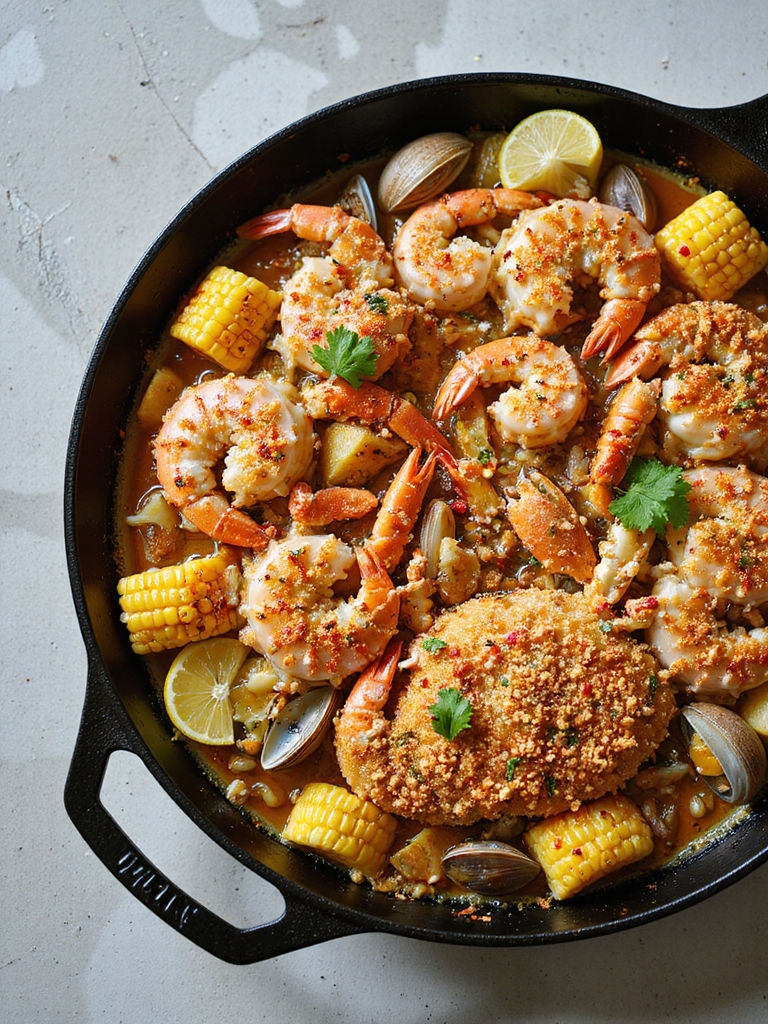 seafood bake in skillet