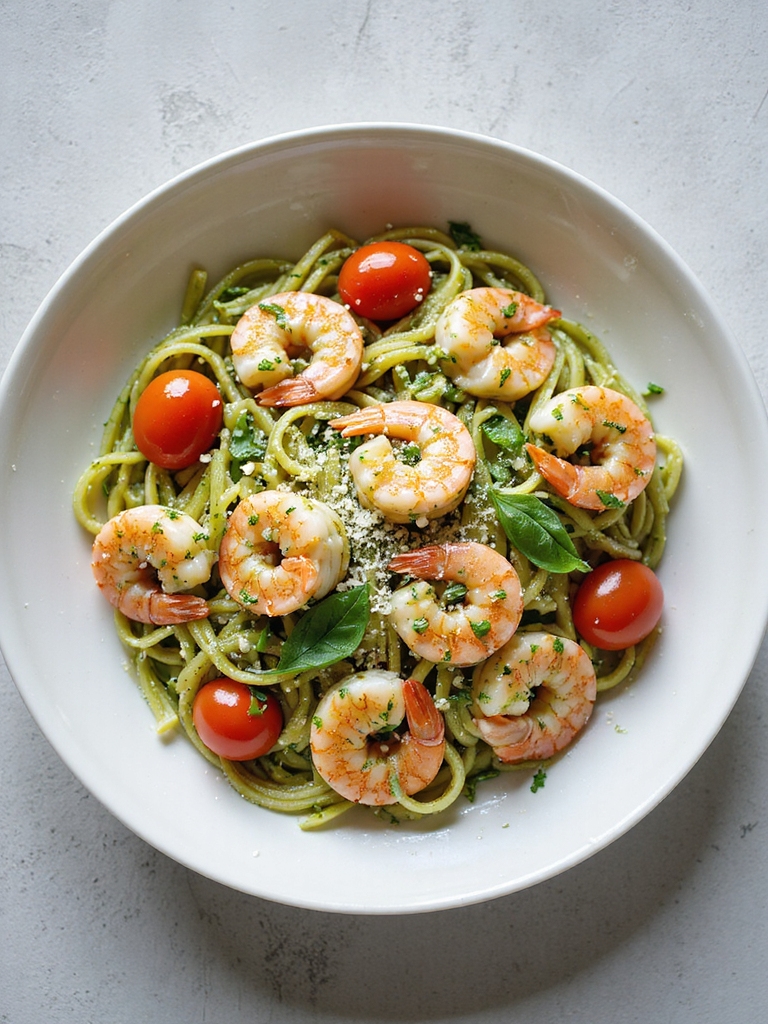 shrimp pasta with basil pesto