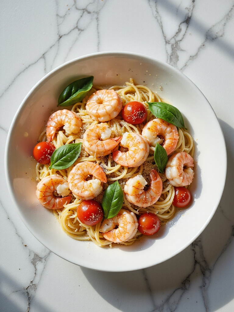 shrimp spaghetti with basil