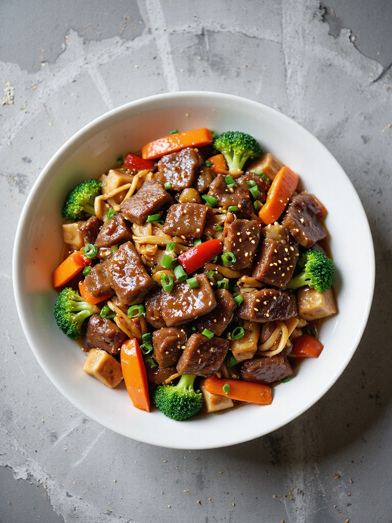sizzling steak with vegetables