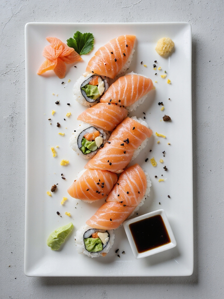 smoked salmon sushi preparation