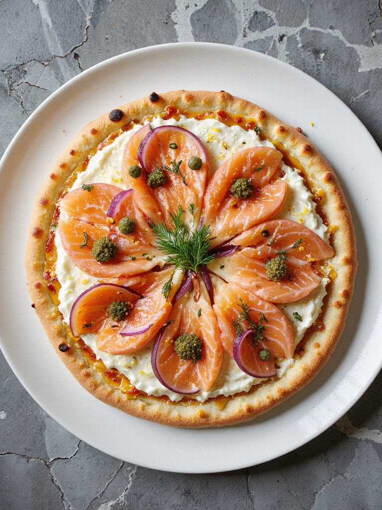 smoky salmon cream cheese pizza