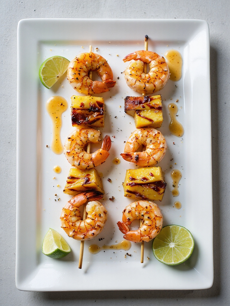 spiced shrimp and pineapple skewers