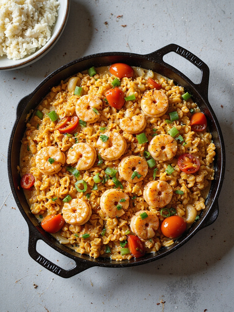 spicy shrimp orzo skillet