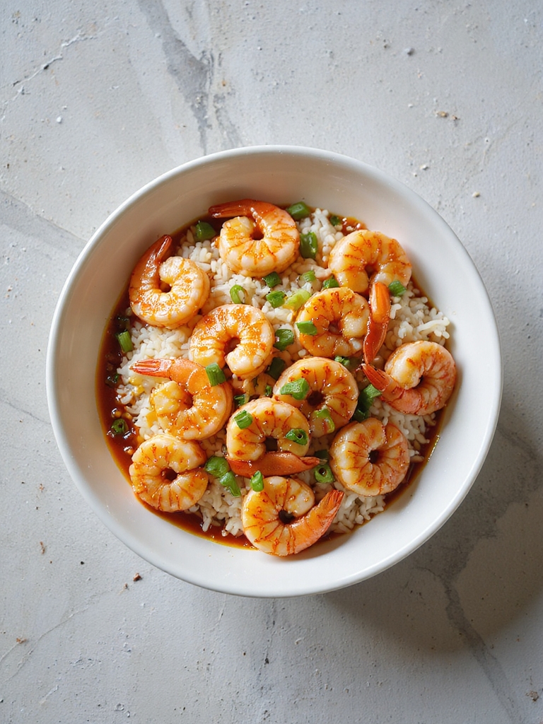 spicy sriracha shrimp rice bowl