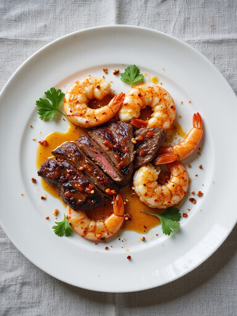 spicy steak and shrimp dish