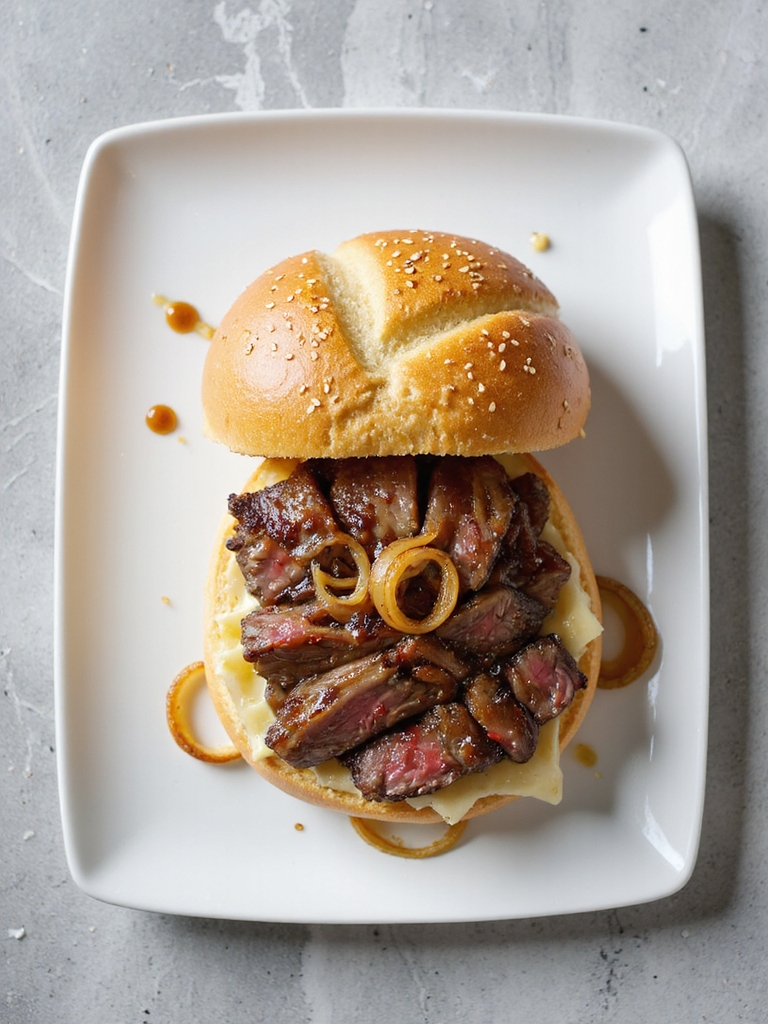 steak sandwich with caramelized onions