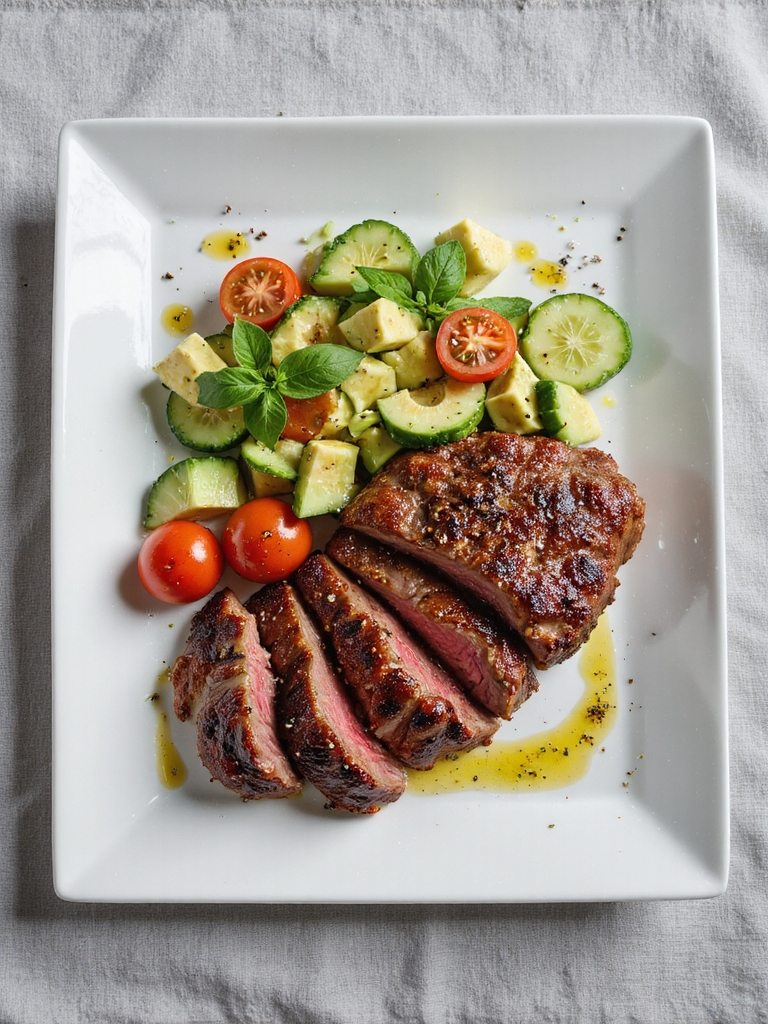 steak with vibrant salad
