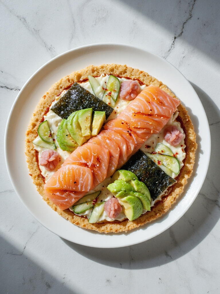 sushi inspired seafood pizza creation