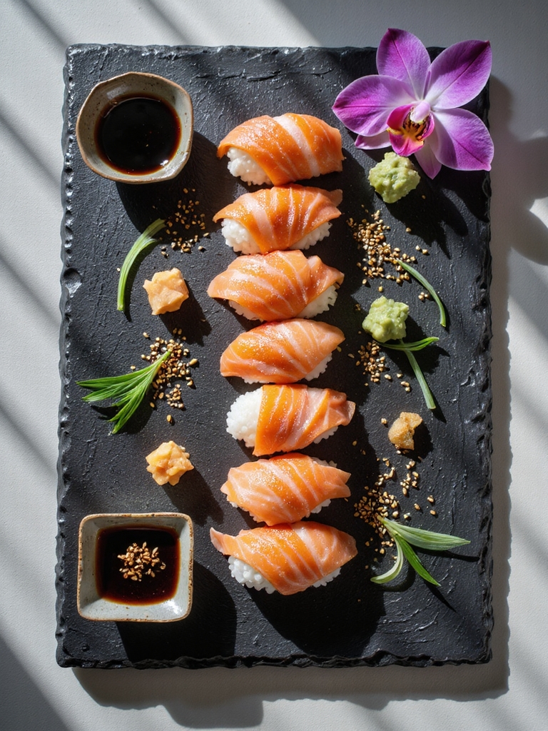 sushi presentation and garnishing