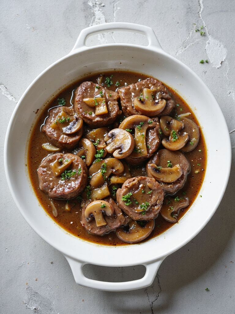 tender steak with mushroom gravy